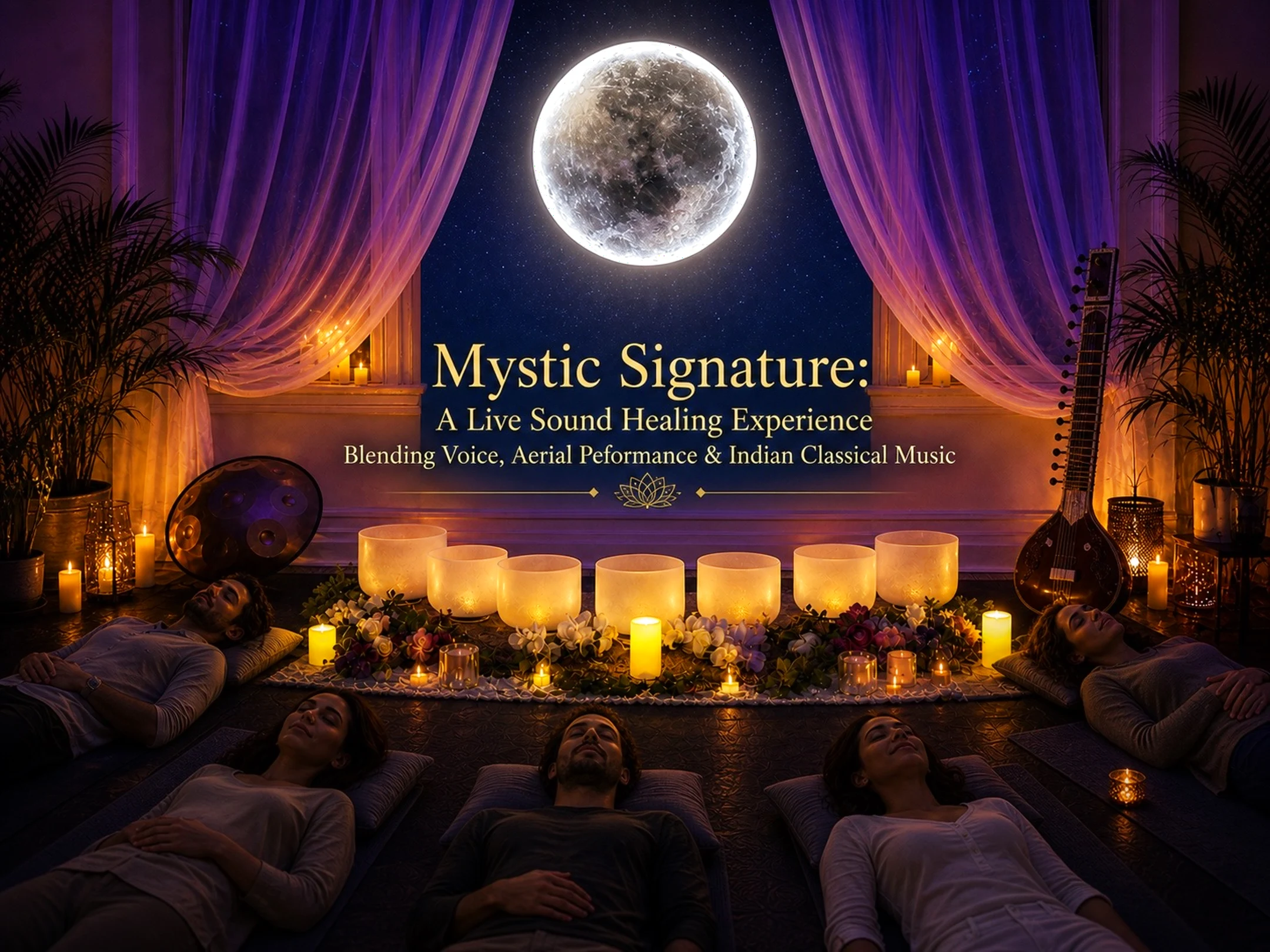 Crystal singing bowls set for a Mystic Wellness gathering